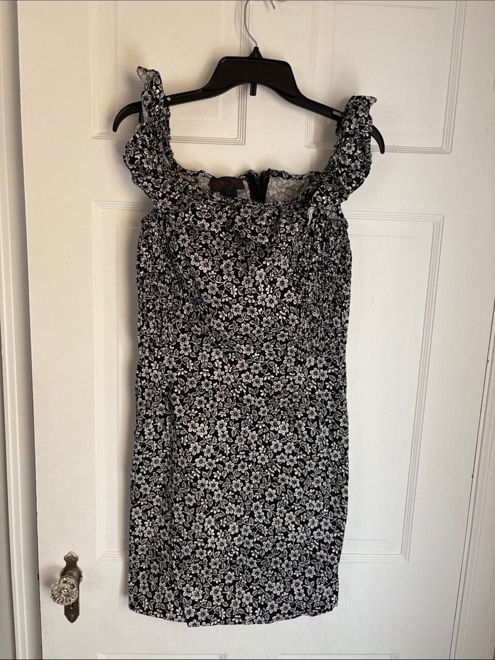 Ralph Lauren Black and White Floral Ruffle Mini Dress